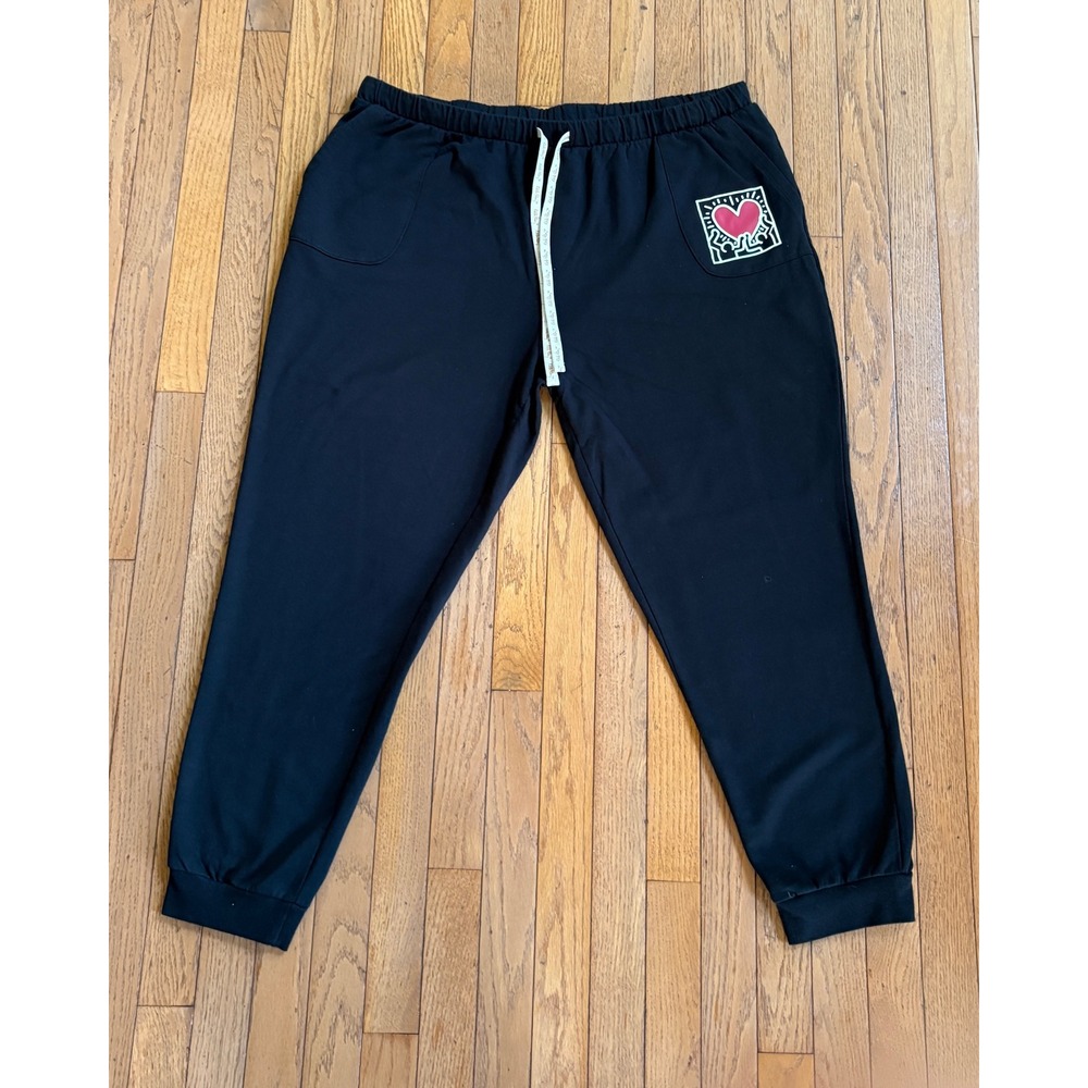 Keith Haring Joggers Heart Graphic Drawstring Sweatpants XXL Black Womens
